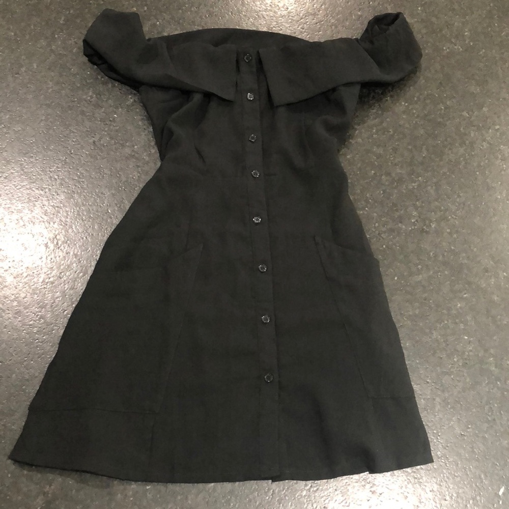 Women’s Black Button Down Off the Shoulder Dress